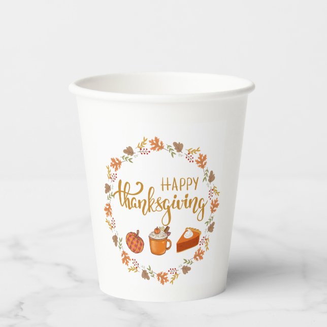 Happy Thanksgiving Elements Illustration  Paper Cups (Front)