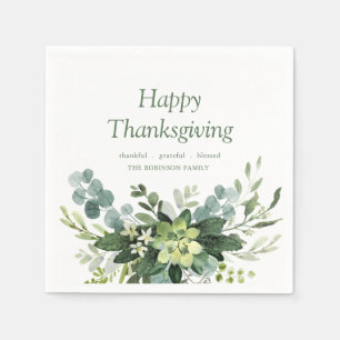 Happy Thanksgiving Eucalyptus Greenery Foliage Napkin