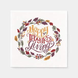 Happy Thanksgiving Fall Autumn Leaves Wreath Napkin