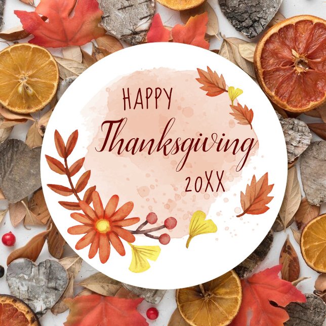 Happy Thanksgiving Fall Classic Round Sticker (Creator Uploaded)