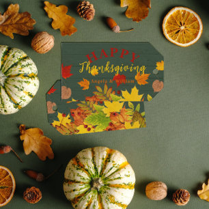 Happy Thanksgiving Fall Colourful Foliage On Wood Gift Tags