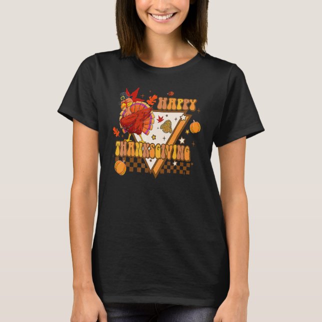 Happy Thanksgiving Fall Dinner Thankful Retro Turk T-Shirt (Front)
