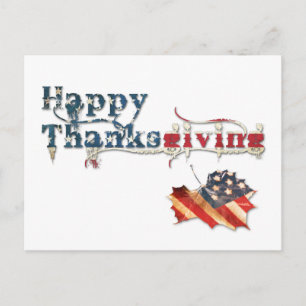happy thanksgiving fall flag holiday postcard