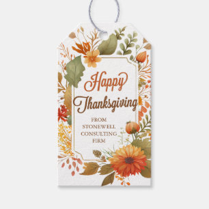 Happy Thanksgiving Fall Flowers Custom Business Gift Tags