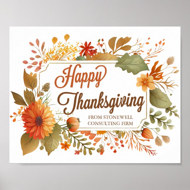 Happy Thanksgiving Fall Flowers Custom Business Poster (Front)