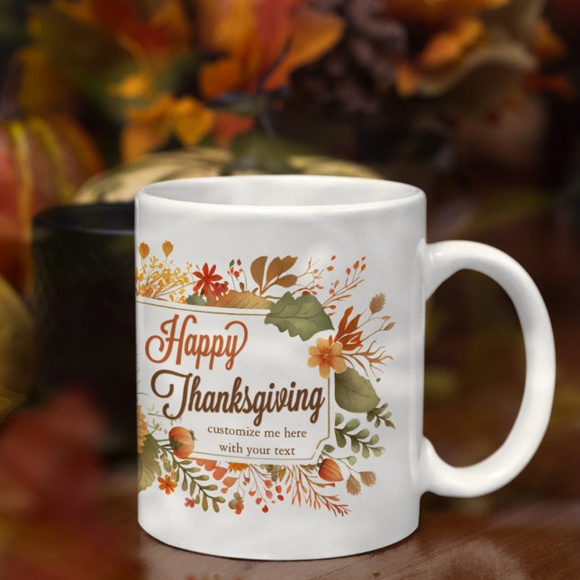 Happy Thanksgiving Fall Flowers Personalized Coffee Mug (Creator Uploaded)