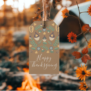 Happy Thanksgiving Fall Folk Greenery Gift Tags