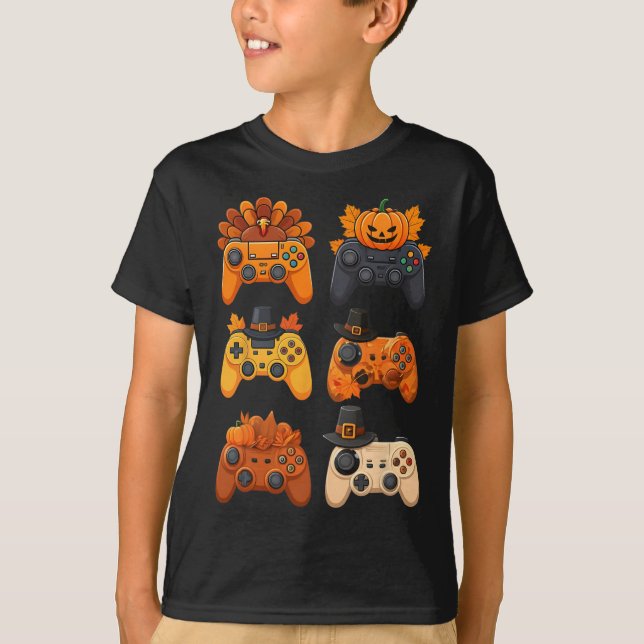 Happy Thanksgiving Fall Gaming Controllers Turkey  T-Shirt (Front)