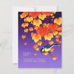 Happy Thanksgiving Fall Grape Vine Great Tit Bird Holiday Card