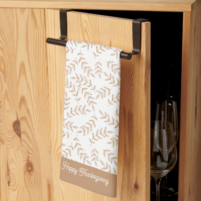 Happy Thanksgiving Fall Leaf Kitchen Towel (Thirds Fold)