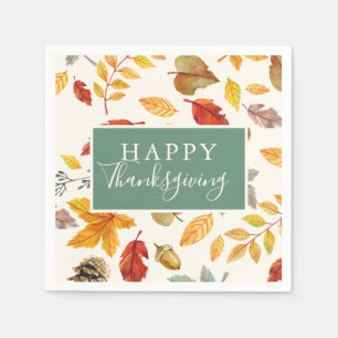 Happy Thanksgiving Fall Leaf Pattern Napkin