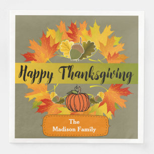 Happy Thanksgiving Fall Leaf Wreath Napkins
