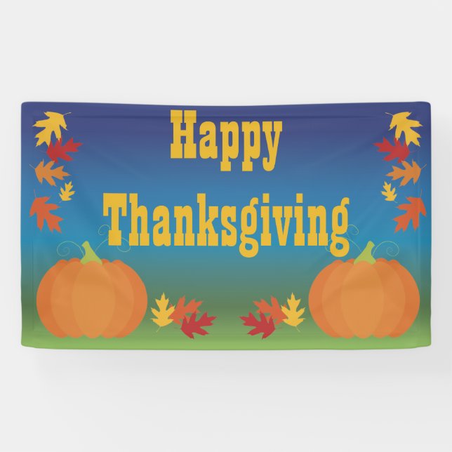 Happy Thanksgiving Fall Leaves and Pumpkins Banner (Horizontal)