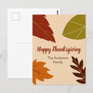 Happy Thanksgiving Fall Leaves and Your Name Postcard