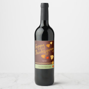 Happy Thanksgiving, Fall Leaves Personalized Wine Label