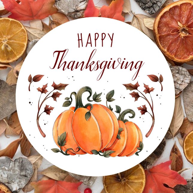 Happy Thanksgiving Fall Modern Round Sticker (Creator Uploaded)