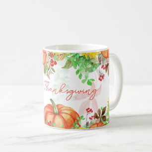 Happy Thanksgiving Fall Pumpkin Floral Coffee Mug