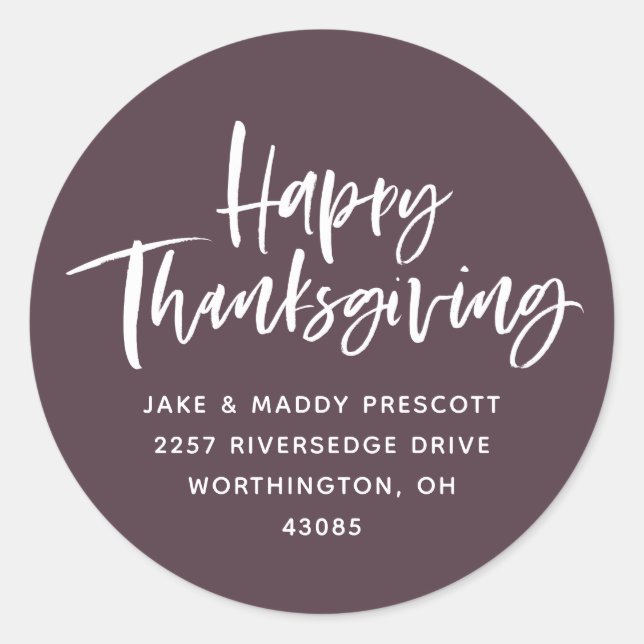 Happy Thanksgiving fall purple return address Classic Round Sticker (Front)
