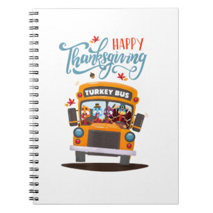 Happy Thanksgiving Fall Turkey Thankful School Bus Notebook
