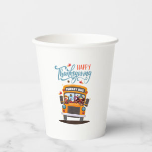 Happy Thanksgiving Fall Turkey Thankful School Bus Paper Cups