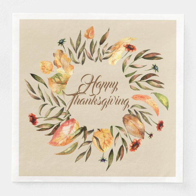 Happy Thanksgiving Fall Wreath Napkins (Front)