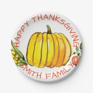 Happy Thanksgiving Family Celebration. Paper Plate