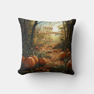 "Happy Thanksgiving Family & Friends" Pumpkin Throw Pillow