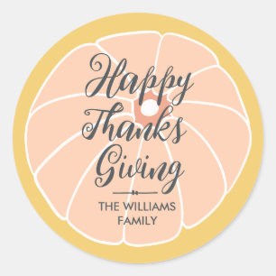 Happy Thanksgiving Family Name  Classic Round Sticker