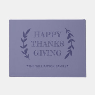 HAPPY THANKSGIVING Family Name Navy Blue Doormat