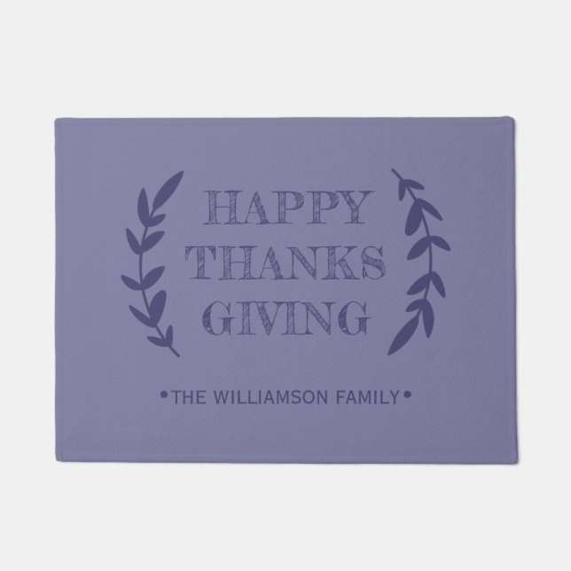 HAPPY THANKSGIVING Family Name Navy Blue Doormat (Front)