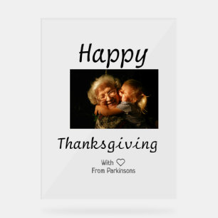 Happy Thanksgiving family name photo black simple Acrylic Sign