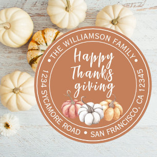 Happy Thanksgiving Family Name Return Address Classic Round Sticker