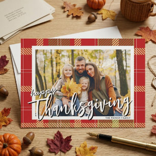 Happy Thanksgiving Family Photo Autumn Gratitude Holiday Card