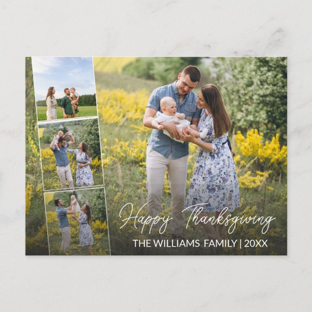 Happy Thanksgiving Family Photo Collage Holiday Postcard (Front)