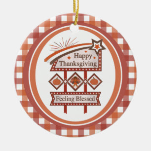 Happy Thanksgiving Feeling Blessed Retro Sign Ceramic Ornament