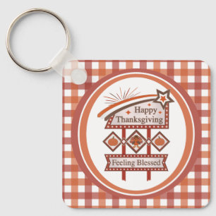 Happy Thanksgiving Feeling Blessed Retro Sign Keychain