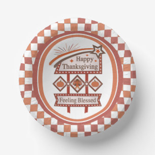 Happy Thanksgiving Feeling Blessed Retro Sign Paper Plate