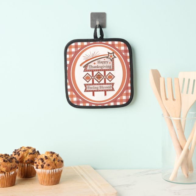 Happy Thanksgiving Feeling Blessed Retro Sign Pot Holder (Insitu(Hanging))