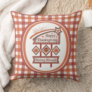 Happy Thanksgiving Feeling Blessed Retro Sign Throw Pillow