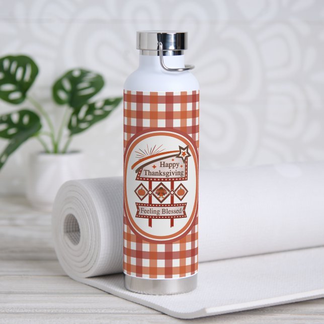 Happy Thanksgiving Feeling Blessed Retro Sign Water Bottle (Yoga (Rotated))