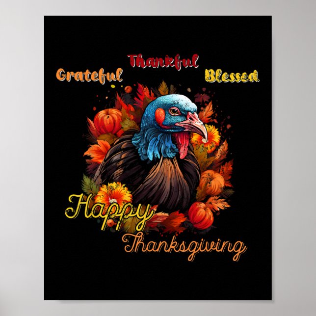Happy Thanksgiving Festive Feast Turkey Design Tee Poster (Front)