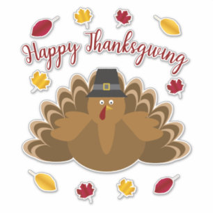 Happy Thanksgiving Festive Turkey Fall Leaves
