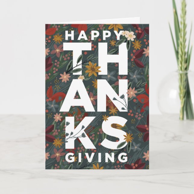 Happy Thanksgiving Floral Folded Greeting Card (Front)