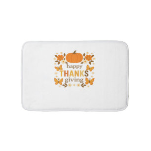 Happy Thanksgiving Floral Pumpkin Classic T-Shirt Bath Mat