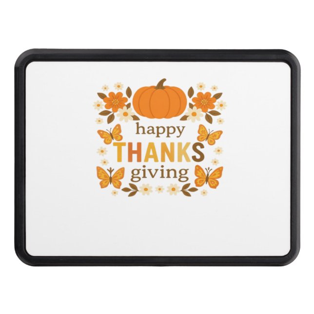 Happy Thanksgiving Floral Pumpkin Classic T-Shirt Trailer Hitch Cover (Front)