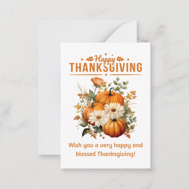 happy thanksgiving floral pumpkins holiday card (Front)