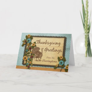 Happy Thanksgiving Floral Turkey Holiday Card