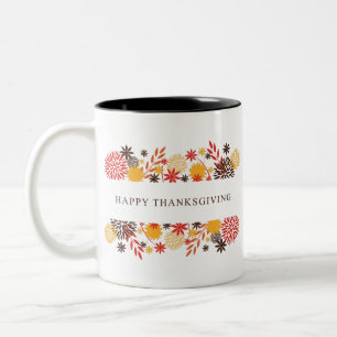 Happy Thanksgiving Flower Design Two-Tone Coffee Mug
