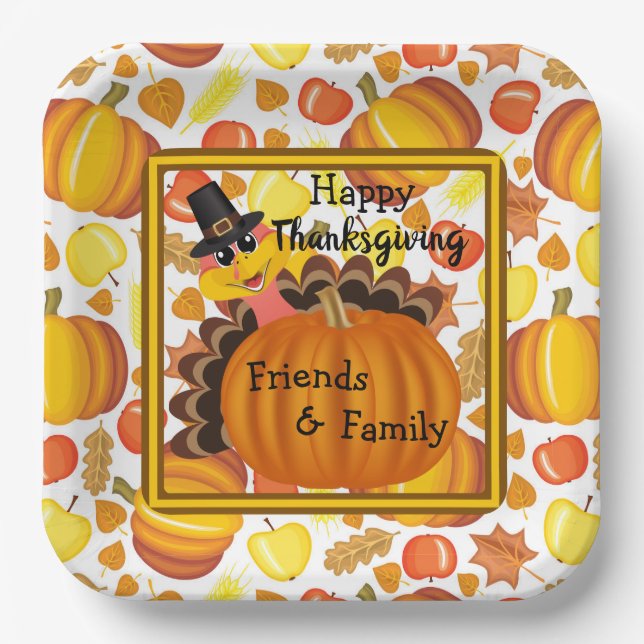 Happy Thanksgiving Friends and Family Paper Plate (Front)