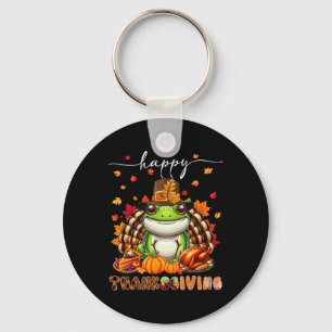 Happy Thanksgiving Frog Costume Turkey Fall Leaves Keychain